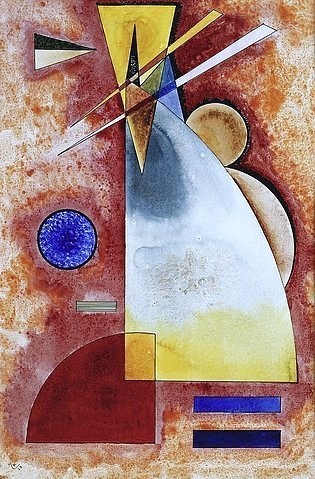 Wassily Kandinsky, Ineinander. 1923. (Kandinsky,Wassily,1866-1944,Christie's Images Ltd,Aquarell,Feder und schwarze Tusche auf Papier,wassily kandinsky,abstrakt,abstrakte kunst,modern,rot,rötlich,warme farben)