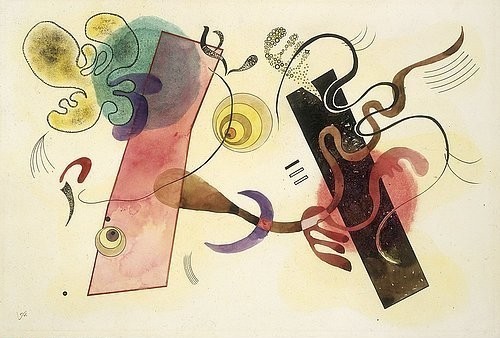 Wassily Kandinsky, Taches: Verte et Rose. 1935. (Aquarell,Feder und Tusche auf Papier,Christie's Images Ltd,1866-1944,Kandinsky,Wassily,wassily kandinsky,abstrakt,abstrakte kunst,heller hintergrund,hell)