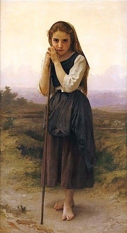 William Adolphe Bouguereau, Petite Berger. / Kleine Hirtin. (Öl auf Leinwand,Christie's Images Ltd,Bouguereau,William Adolphe,1825-1905,william adolphe bouguereau,mädchen,schäferin,bäuerlich,ärmlich,arm,ländlich,hirtenstab,barfuß,kind)