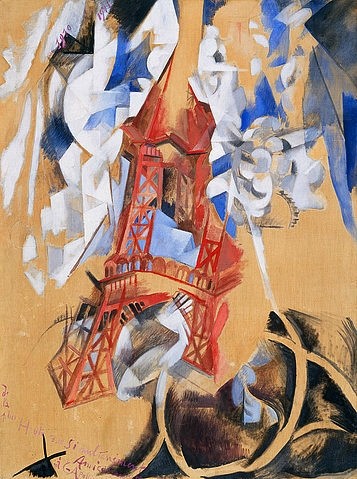 Robert Delaunay, Der Eiffelturm (La Tour Eiffel). 1910/11 (Eiffelturm, Avantgarde, orphischer Kubismus, abstrakte Malerei, Klassische Moderne, Treppenhaus, Wohnzimmer, Wunschgröße, bunt)
