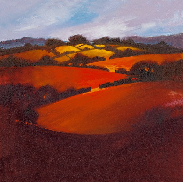 Spencer Lee, SUMMERS END (Spätsommer, Landschaften, Natur, Bäume, Hügel, mediterran, Wunschgröße, Wohnzimmer, Büro, Treppenhaus bunt)