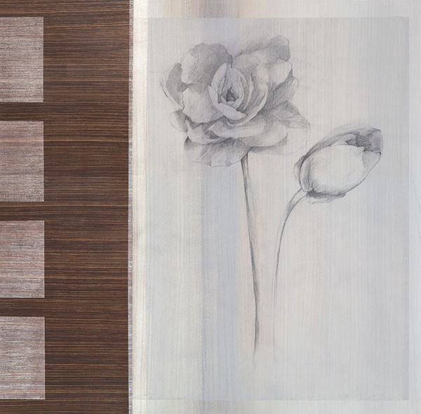 Verbeek & Van den Broek, ODEUR II (Wunschgröße, Malerei, modern, abstrakte Malerei, Farbflächen, geometrische Formen, Blumen,  Rosen, Blüten, Wohnzimmer, Treppenhaus, Schlafzimmer, braun/beige)