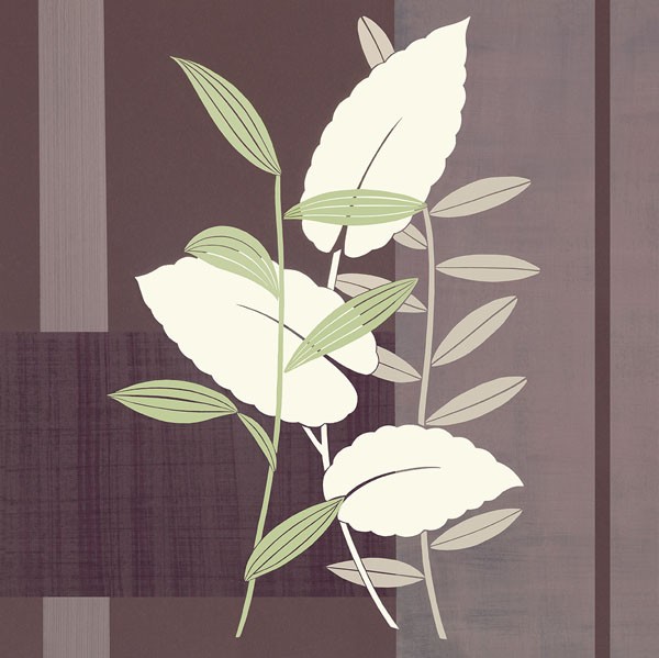 Design Show, ETERNITY II (Blätter, Zweige, Silhouette, Tapetenmuster, Struktur, dekorativ, Wunschgröße, Wohnzimmer, Treppenhaus, beige/violett)