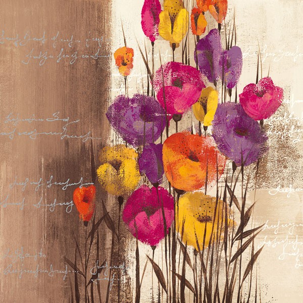 Christina, COLOR PLAY II (Blumen, Blüten, Mohn, Klatschmohn, Schriftzug, modern, dekorativ, Treppenhaus,  Wohnzimmer, Wunschgröße, Malerei, bunt)