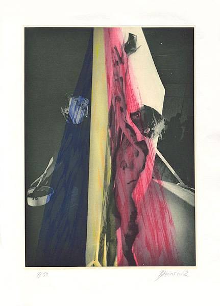 Heinisch Barbara Malerin und Modell II (Aquatinta, handsigniert) (Grafik, Modern, abstrahiert, figurativ, Fotocollage, Akt, nackte Frau, bunt Lithografien, limitiert, signiert, Original, Wohnzimmer, Treppenhaus, Tanzstudio)