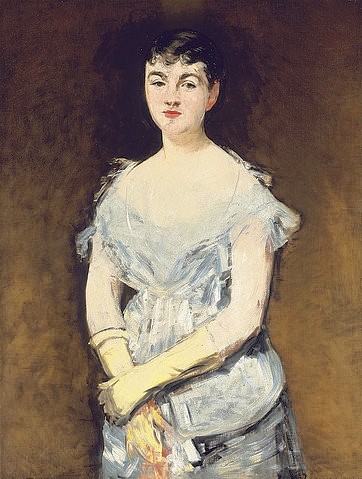 Édouard Manet, Portrait von Mademoiselle Isabelle Lemonnier (Junge Frau in einem Abendkleid). / Portrait de Mademoiselle Isabelle Lemonnier (Jeune femme en robe du bal). Um 1979 (Die Dargestellte ist die Tochter von Alexandre Gabriel Lemonnier, Hofjuwelie (junge Frau, Portrait, Abendkleid, Eleganz, Impressionismus, Wohnzimmer, Klassiker, Wunschgröße, bunt)