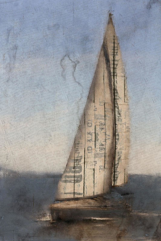 Kimberly Allen, Sailing  (Segelboot, maritim, Meeresbrise, Meer, Kalligrafie, Grafik, modern, zeitgenössisch, Treppenhaus, Badezimmer, Wohnzimmer, Wunschgröße, blau)