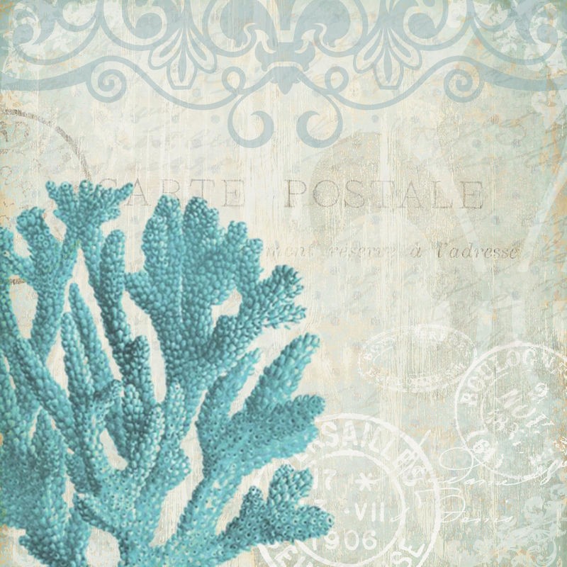 Kimberly Allen, Under the Sea 1 (Koralle, Muster, Arabeske, maritim, Nostalgie, Grafik, Treppenhaus, Badezimmer, Wohnzimmer, Wunschgröße, blau, grau)