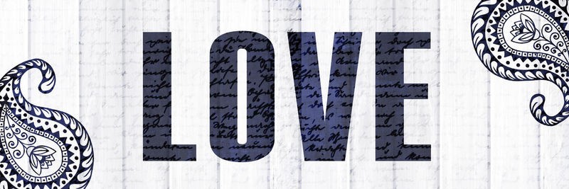 Kimberly Allen, Always Love 3 (Motivation, Inspiration,   Liebe, Typografie, Schrift, Grafik, Paisley, Wohnzimmer, Treppenhaus, Jugendzimmer, Wunschgröße, beige/blau)