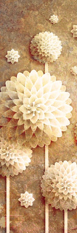 Kimberly Allen, Make a Wish A (Blumen, Blüten, Kunstblumen, Papierblumen, Dahlien, Grafik,  Wohnzimmer, Treppenhaus, Büro, Wunschgröße, beige)