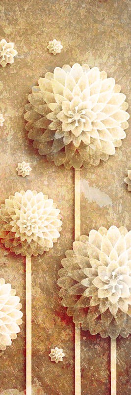 Kimberly Allen, Make a Wish B (Blumen, Blüten, Kunstblumen, Papierblumen, Dahlien, Grafik,  Wohnzimmer, Treppenhaus, Büro, Wunschgröße, beige)