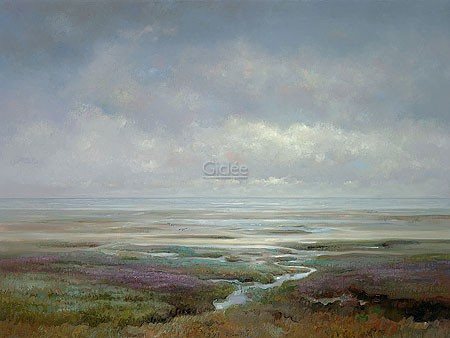 Rein Pol, Schiermonnikoog (Malerei, Landschaft, Natur, Meerebrise, Niederlande, Wattenmeer, Nordsee, Horizont, Küste, Abendlicht, Einsamkeit, Wohnzimmer, Schlafzimmer, bunt)