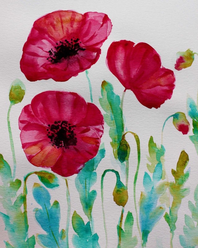 Boho Hue Studio, Pixie Pop 2 (Blumen, Blüten,  Mohnblüten, Sommerblumen, Botanik, Blütenblätter, Aquarell, Treppenhaus, Schlafzimmer, Wohnzimmer, Wunschgröße, Malerei, bunt)