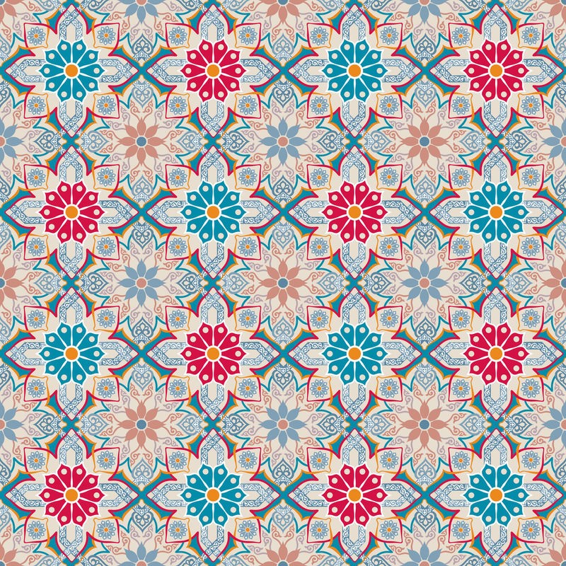 Hans Figuroa, Spring Flowers (Muster, Retro, Vintage, Tapete, Pop, Kaleidoskop, Treppenhaus, Küche, Wohnzimmer, Grafik, Wunschgröße, bunt)