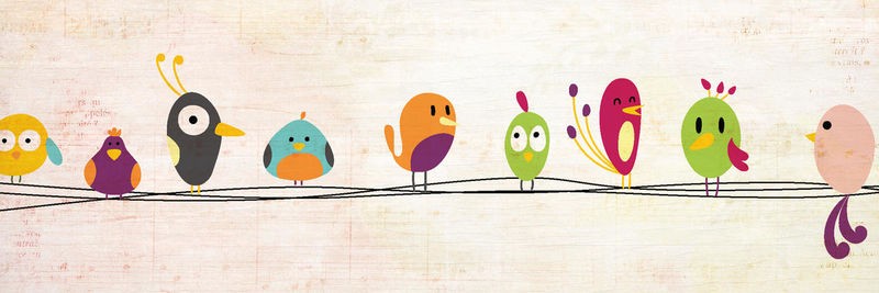 Kimberly Allen, On the Wire 2 (Vögel, lustig, witzig, auf Draht, Grafik, Wohnzimmer, Treppenhaus, Kinderzimmer  Wunschgröße, bunt)