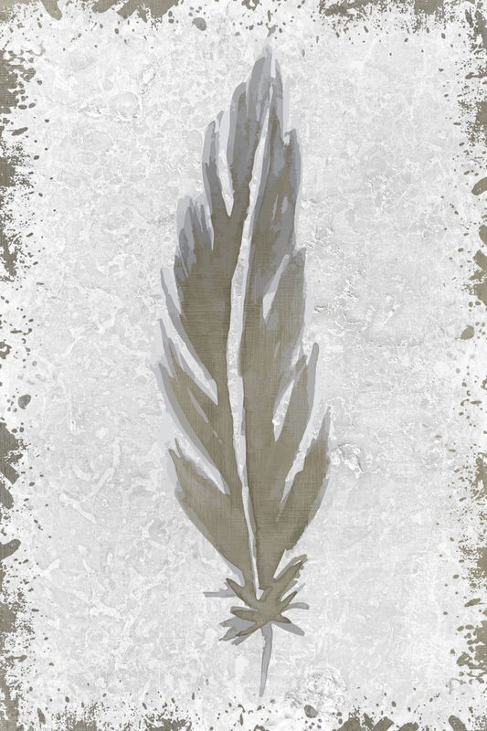Kimberly Allen, Imprint 2 (Feder, Vogelfeder, Abdruck,  Grafik,  Treppenhaus,  Wohnzimmer, Schlafzimmer, Wunschgröße, grau/beige)