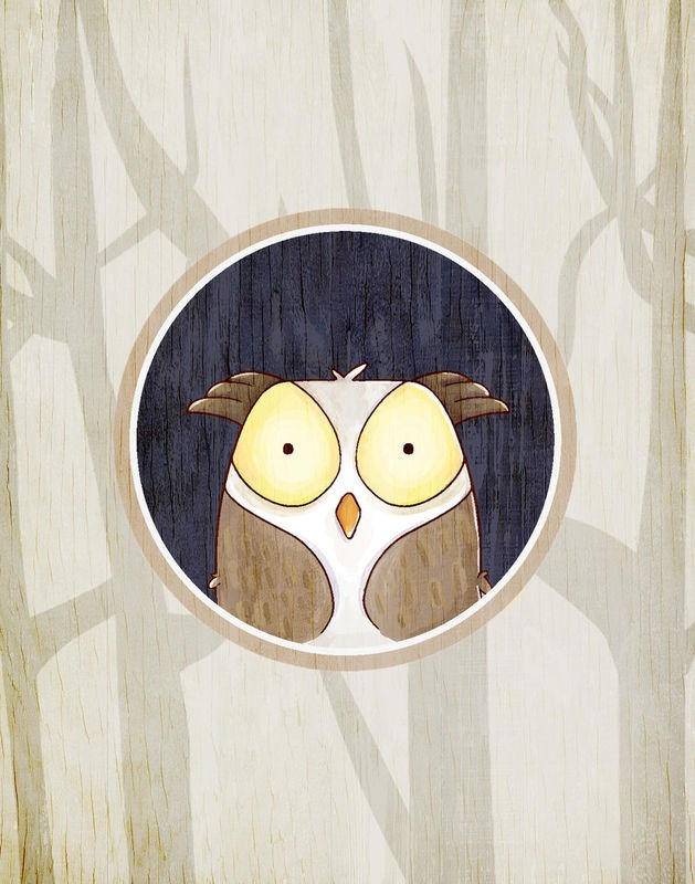 Kimberly Allen, Forest Animals 2 (Eule, Vogel, Tier, Waldtiere, Guckloch, putzig, niedlich, Grafik, Kinderzimmer, Treppenhaus, Wunschgröße, bunt)