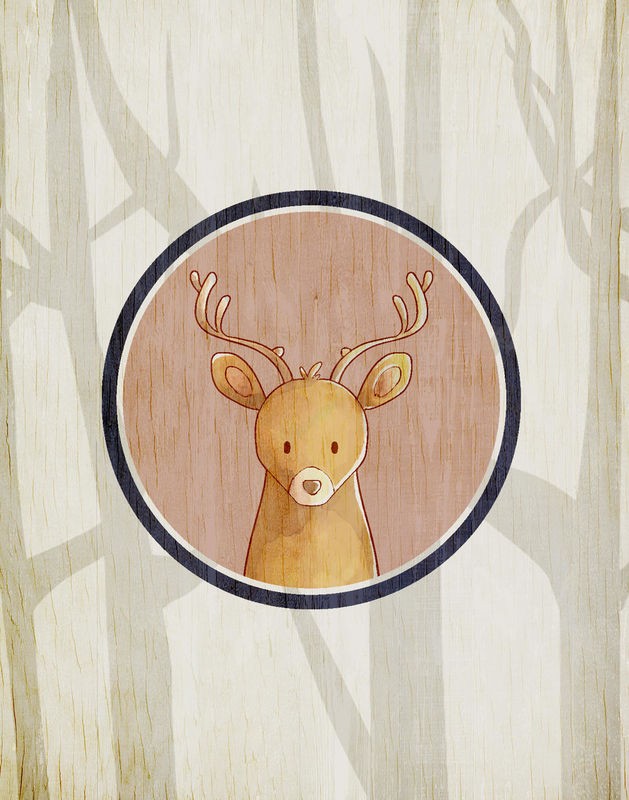 Kimberly Allen, Forest Animals 3 (Hirsch, Wild, Tier, Waldtiere, Guckloch, putzig, niedlich, Grafik, Kinderzimmer, Treppenhaus, Wunschgröße, bunt)