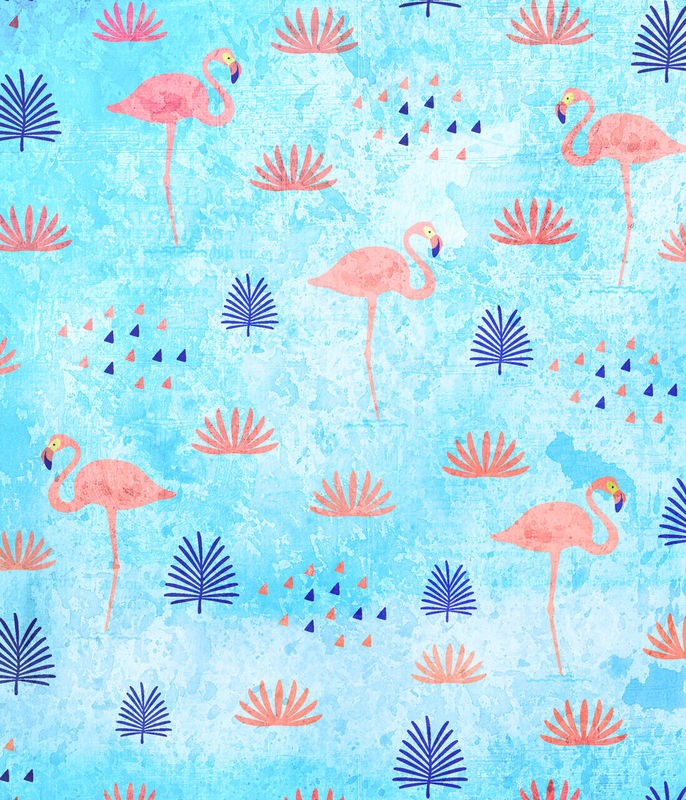 Kimberly Allen, Flamingo Dance (Flamingos, rosa Flamingo, stilisiert, Strauch, Tapetenmuster, Wohnzimmer, Treppenhaus, Schlafzimmer,  Wunschgröße, bunt)