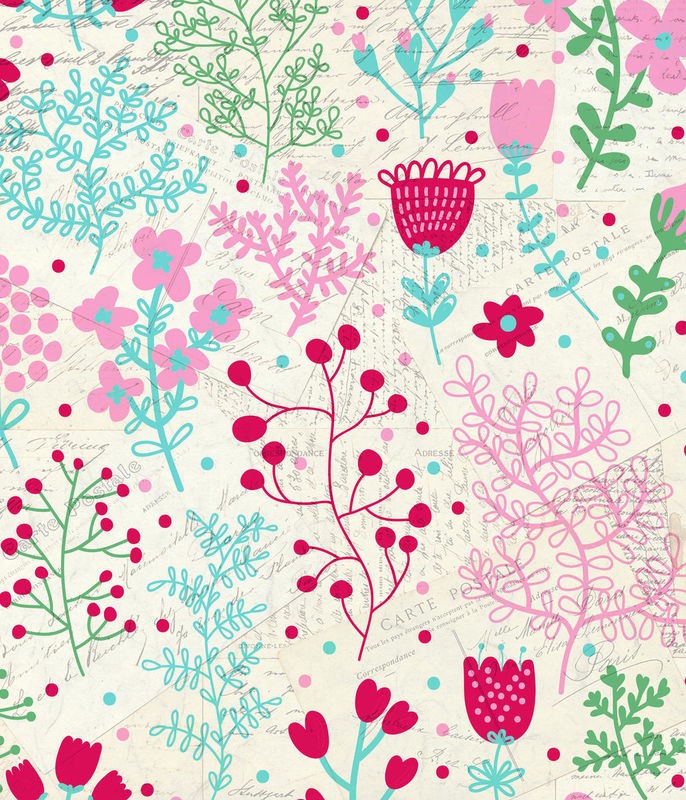Kimberly Allen, Postcard Pink (Blumen, Blüten, florales Muster, Tapetenmuster,retro, Wohnzimmer, Treppenhaus, Schlafzimmer,  Wunschgröße, bunt)