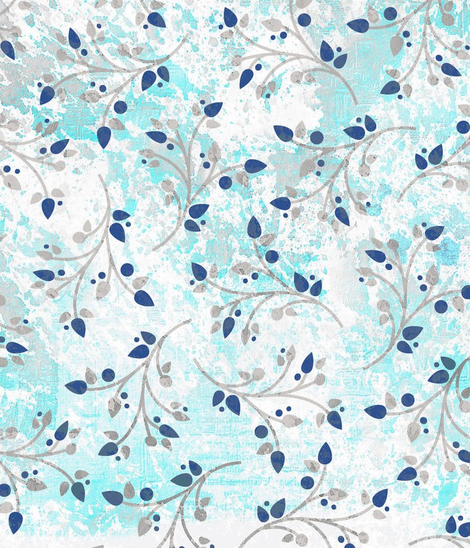 Kimberly Allen, Watercolor Branches (Blumen, Blüten, Zweige, florales Muster, Tapetenmuster,retro, Wohnzimmer, Treppenhaus, Schlafzimmer,  Wunschgröße, blau)