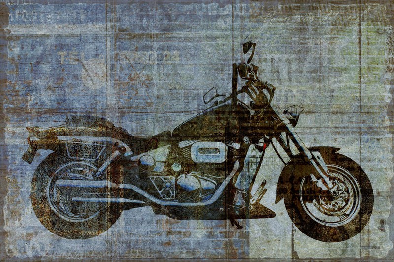 Kimberly Allen, Lets Ride (Motorrad, Fahrzeug, O Mauer, Ziegel,  Nostalgie, Grafik, Treppenhaus, Badezimmer, Wohnzimmer, Wunschgröße, beige/braun)
