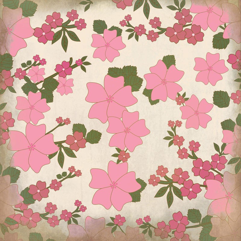 Kimberly Allen, Pink Blooms (Blumen, Blüten, florales Muster, Tapetenmuster,retro, Wohnzimmer, Treppenhaus, Schlafzimmer,  Wunschgröße, rosa)