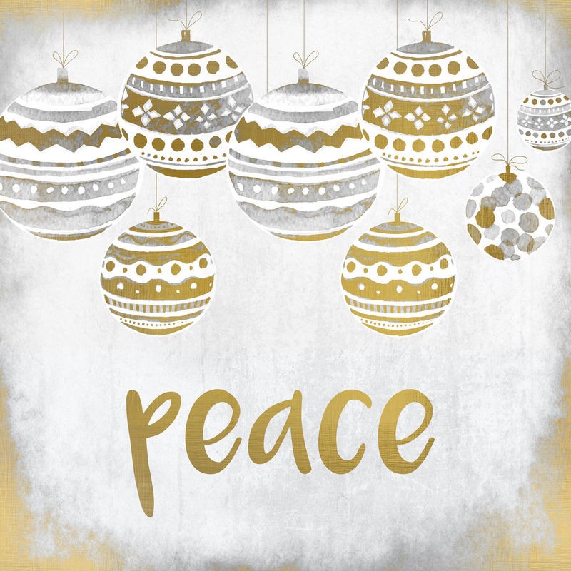 Kimberly Allen, Peace Christmas (Motivation, Inspiration,  Weihnachten, Christbaumkugeln, Frieden, Typografie, Schrift, Grafik, Wohnzimmer, Treppenhaus, Jugendzimmer, Wunschgröße, beige, gold)