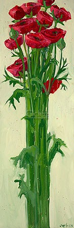 Van der Vegt, Red Ranunculus (Ranunkeln, rote Blumen, Sommer, Stängel, dekorativ, Malerei, Treppenhaus, Esszimmer, Wohnzimmer, bunt)