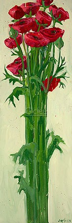 Van der Vegt, Red Ranunculus (Ranunkeln, rote Blumen, Sommer, Stängel, dekorativ, Malerei, Treppenhaus, Esszimmer, Wohnzimmer, bunt)
