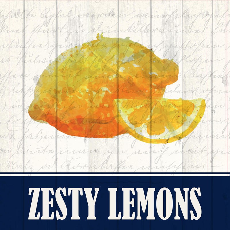 Kimberly Allen, Zesty Lemon (Limone, Zitrone, Früchte, Zitrusfrüchte, Holzpanele, Küche, Esszimmer, Treppenhaus, Wunschgröße, Malerei, bunt)