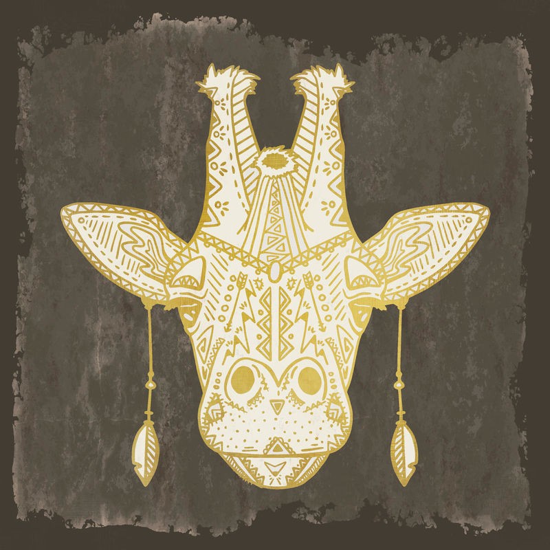 Kimberly Allen, Native Giraffe (Giraffe, ethnische Muster, tribals, Ohrringe, modern, stilisch, Wohnzimmer, Jugendzimmer, Treppenhaus, Wunschgröße, Malerei, gold/grau)
