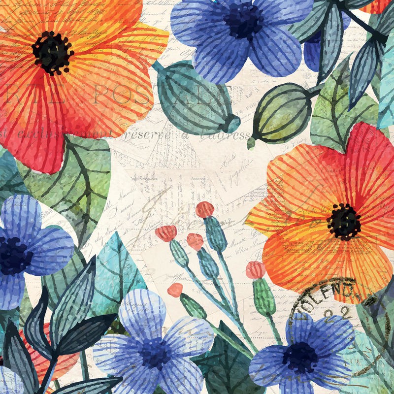 Kimberly Allen, Spring Carte Postale 2 (Blumen, Postkarte, Frühling, Frankreich, Kalligrafie, Nostalgie, Grafik, Wohnzimmer, Treppenhaus, Schlafzimmer,  Wunschgröße, bunt)