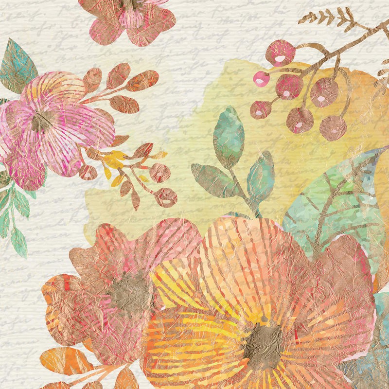 Kimberly Allen, Springtime 2 (Blumen, Briefpapier, Frühling, Frankreich, Kalligrafie, Nostalgie, Grafik, Wohnzimmer, Treppenhaus, Schlafzimmer,  Wunschgröße, blass/bunt)