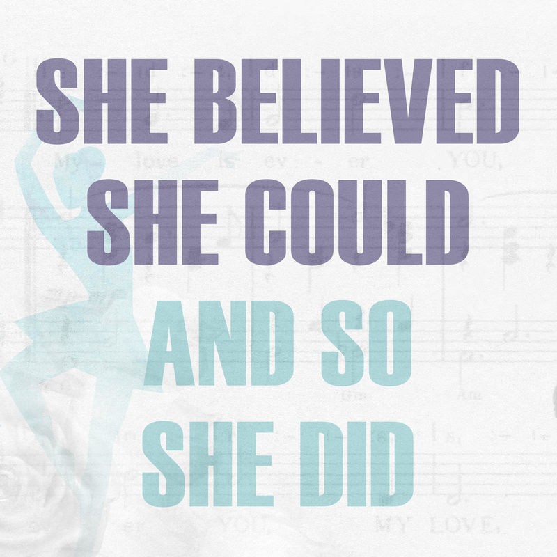 Kimberly Allen, She Believed 2 (Motivation, Inspiration,  Überzeugung, Selbstbewusstsein, Sebstvertrauen, Typografie, Schrift, Grafik, Wohnzimmer, Treppenhaus, Jugendzimmer, Wunschgröße, flieder, pastell)