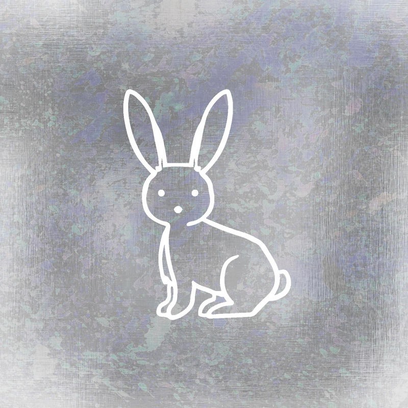 Kimberly Allen, Silver Forest 1 (Hase, Häschen, niedlich, naiv, Zeichnung, Strichzeichnung, Kinderzimmer, Treppenhaus, Wunschgröße, Grafik, silbergrau)