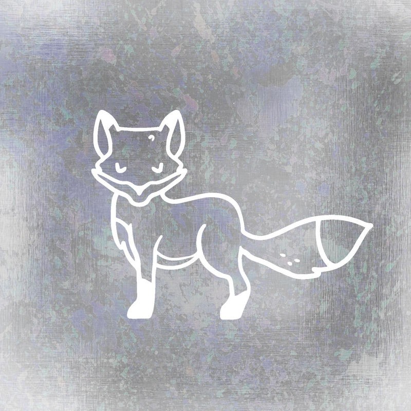 Kimberly Allen, Silver Forest 2 (Fuchs, niedlich, naiv, Zeichnung, Strichzeichnung, Kinderzimmer, Treppenhaus, Wunschgröße, Grafik, silbergrau)