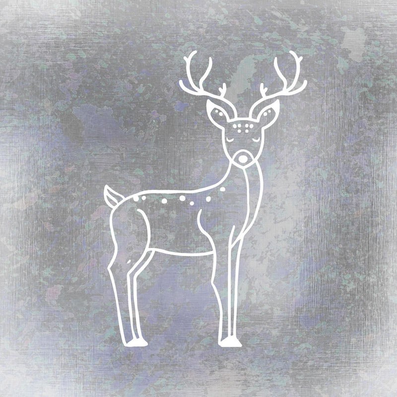 Kimberly Allen, Silver Forest 3 (Hirsch, niedlich, naiv, Zeichnung, Strichzeichnung, Kinderzimmer, Treppenhaus, Wunschgröße, Grafik, silbergrau)