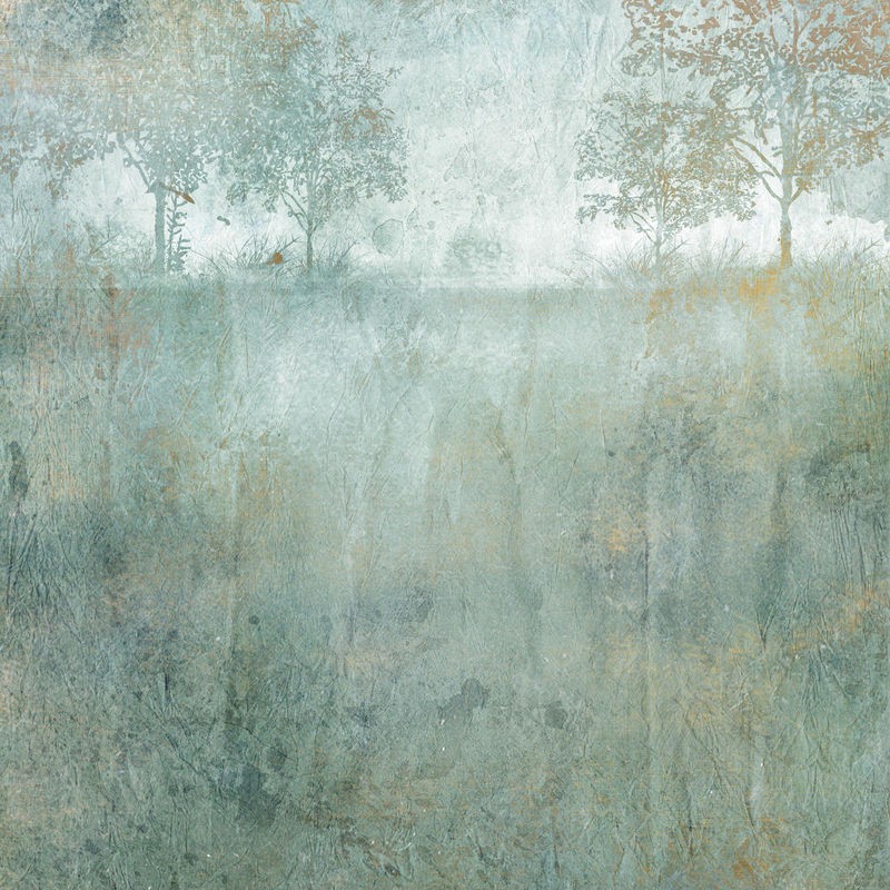Kimberly Allen, Relentless Dusk 2 (Landschaft, Nebel, Dunst, diffus, undurchsichtig, modern, Wunschgröße, Fotokunst, Treppenhaus, Wohnzimmer, grün/grau)