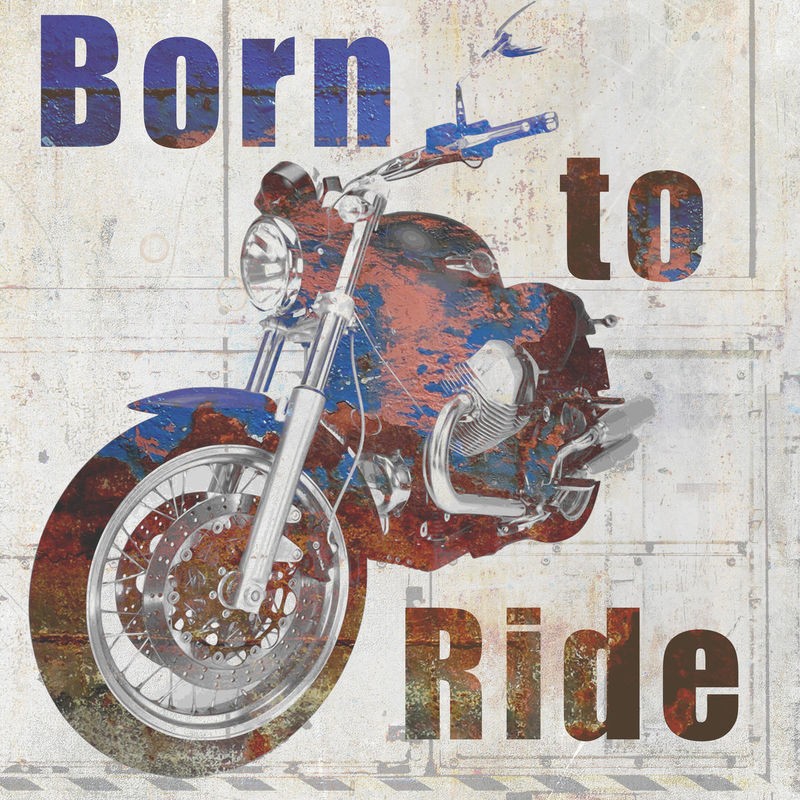 Kimberly Allen, Born to Ride (Motorrad, Freiheit, Hippie, Retro, vintage, Easy Rider, Holzpanele, Jugendzimmer, Treppenhaus, Wunschgröße, Fotokunst, bunt)