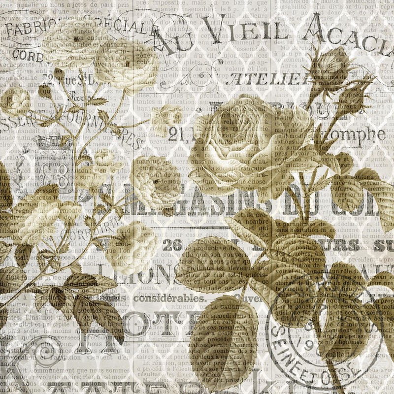 Kimberly Allen, Paris Script Series 5 (Paris, Blumen, Rosen, Kalligrafie, Postkarte, Nostalgie, Grafik, Wohnzimmer, Treppenhaus, Schlafzimmer,  Wunschgröße, beige)