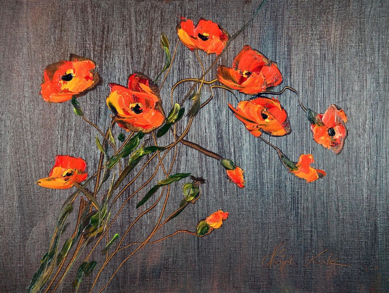 Malgorzata Kruk, SilverPoppies3 (Mohnblumen, Blumen, Blüten,  Pflanzen,  Esszimmer, Malerei, Wunschgröße, bunt)