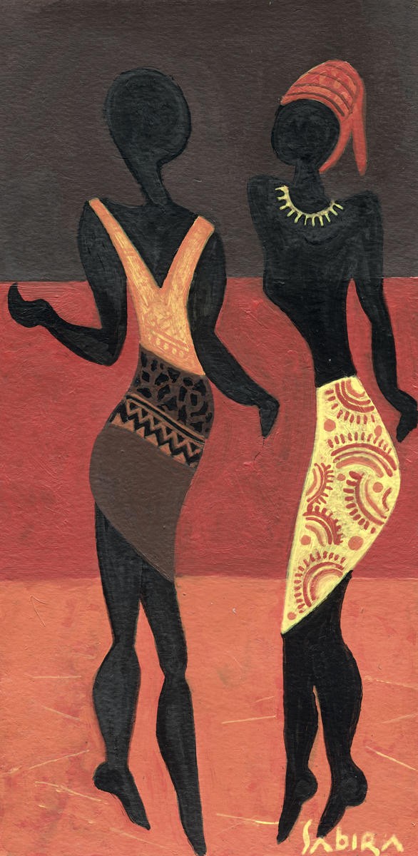 Sjatin, Tribal Women 1 (Afrika, Afrikanische Frauen, Ethnic, figurativ, modern, plakativ, Wunschgröße, Wohnzimmer, Treppenhaus, bunt)