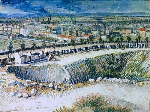 Vincent van Gogh, Am Stadtrand von Paris nahe Montmartre. 1887. (Gogh,Vincent van,1853-1890,Amsterdam,Stedelijk Museum,Aquarell,Vincent van Gogh,19. Jahrhundert,20. Jahrhundert,Holland,holländisch,Niederlande,niederländisch,Moderne,Vorreiter,Wegbereiter,Expressionismus,expressionistisch,expressiv,Montmartre,Paris,Stadt)