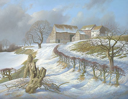 Patrick Creyghton, Farm at Harles (Malerei, Natur, Landschaft, Winterlandschaft, Schnee, Kälte, Einsamkeit, Bauernhof, Gehöft, naturalistisch, Wohnzimmer, Schlafzimmer, bunt)