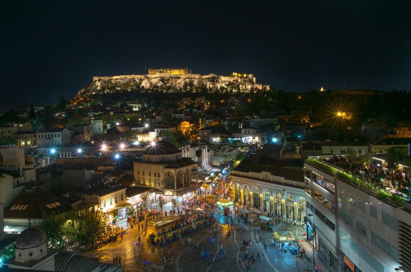 Vladimir Kostka, Acropolis Night 2 (Athen, Acropolis, Tempel, Hügel, Antike, Städte, nachtszene, Beleuchtung, Architektur, Wunschgröße, Fotografie, Wohnzimmer, Treppenhaus, bunt)