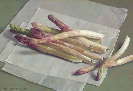 Henk Helmantel, Asparagus (Malerei, Tisch, Spargel, Spargelstangen, Gemüse, Esszimmer, Küche,  bunt)