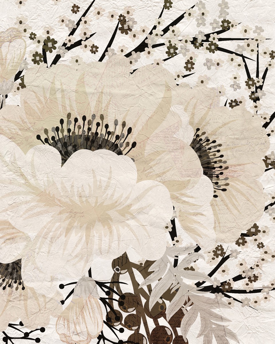 Kimberly Allen, Cream Bloom 1 (Blume, Blüte, Grafik, dekorativ,  Wohnzimmer, Treppenhaus, Schlafzimmer, Wunschgröße, beige/grau)