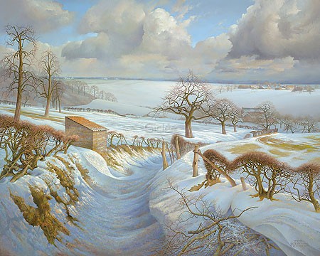 Patrick Creyghton, View Harles (Malerei, Natur, Landschaft, Winterlandschaft, Schnee, Kälte, Weite, Horizont, Einsamkeit,  naturalistisch, Wohnzimmer, Schlafzimmer, bunt)