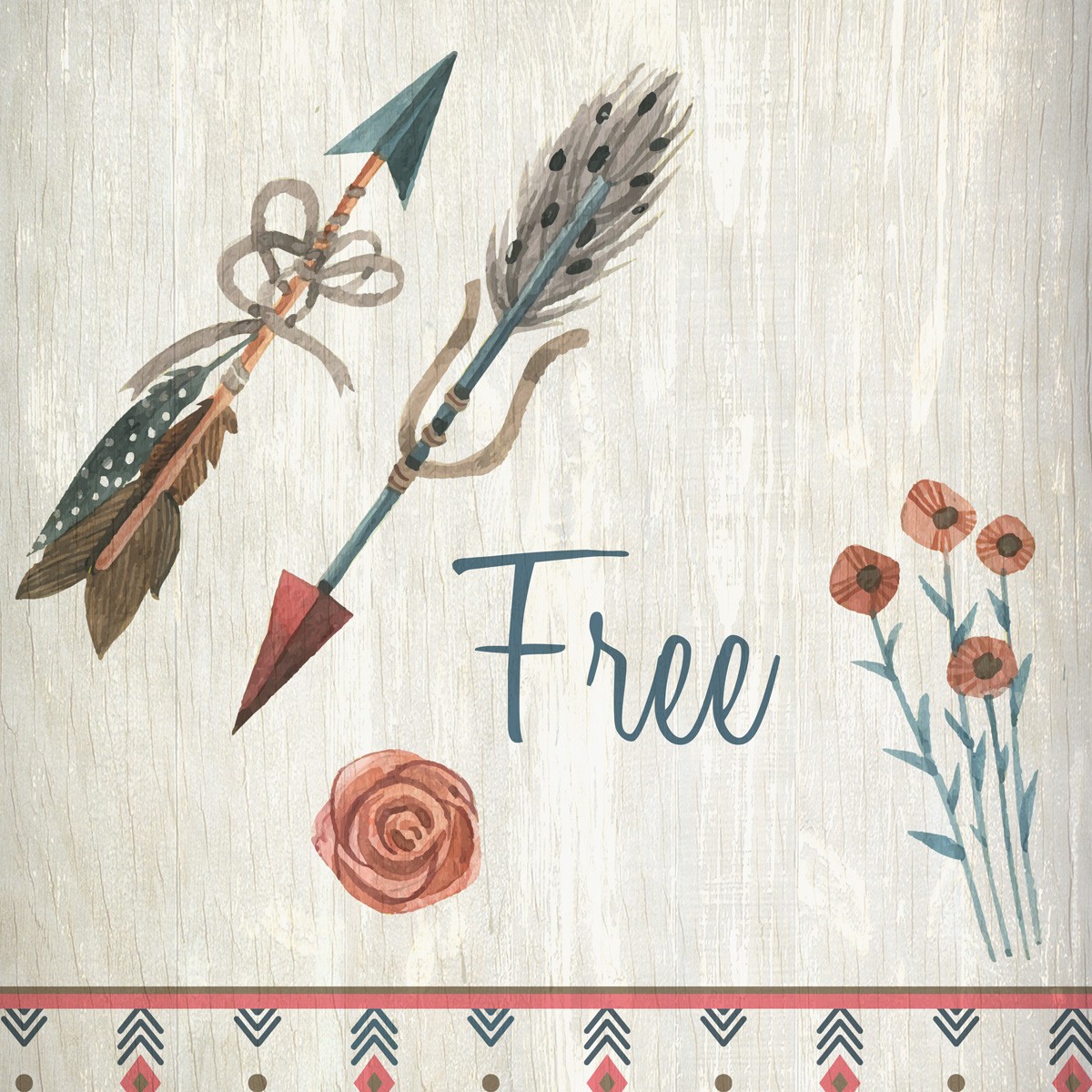 Kimberly Allen, Wild Dream Free 3 (Freiheit, Pfeile, Indianerschmuck, Federn,  Motivation, Inspiration, dekorativ,  Wohnzimmer, Treppenhaus, Wunschgröße, bunt)